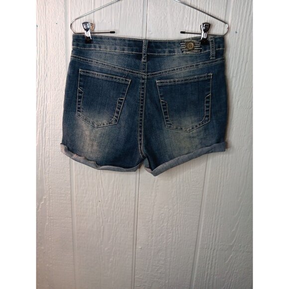 1st Kiss Shorts Womens 7 Juniors Denim Tapestry Panels Medium Wash Blue Stretch - Picture 3 of 7